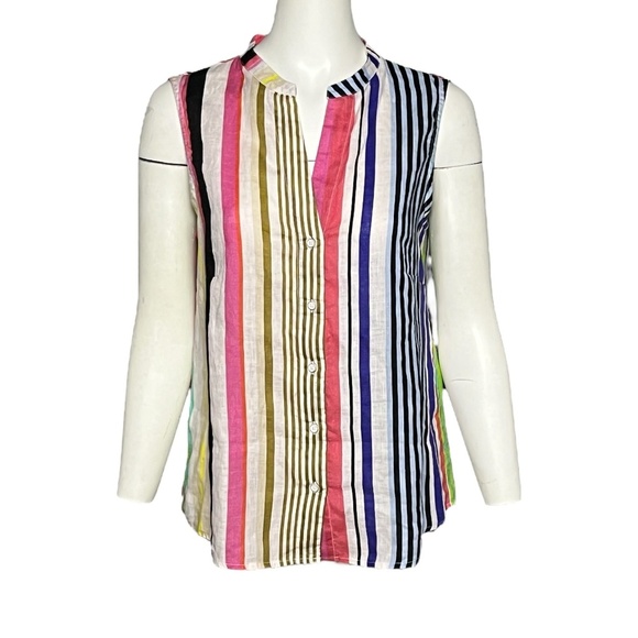 Vilagallo Linen Sleeveless Top Size Large (44) Women Multicolor Stripe Button Up - Picture 1 of 7